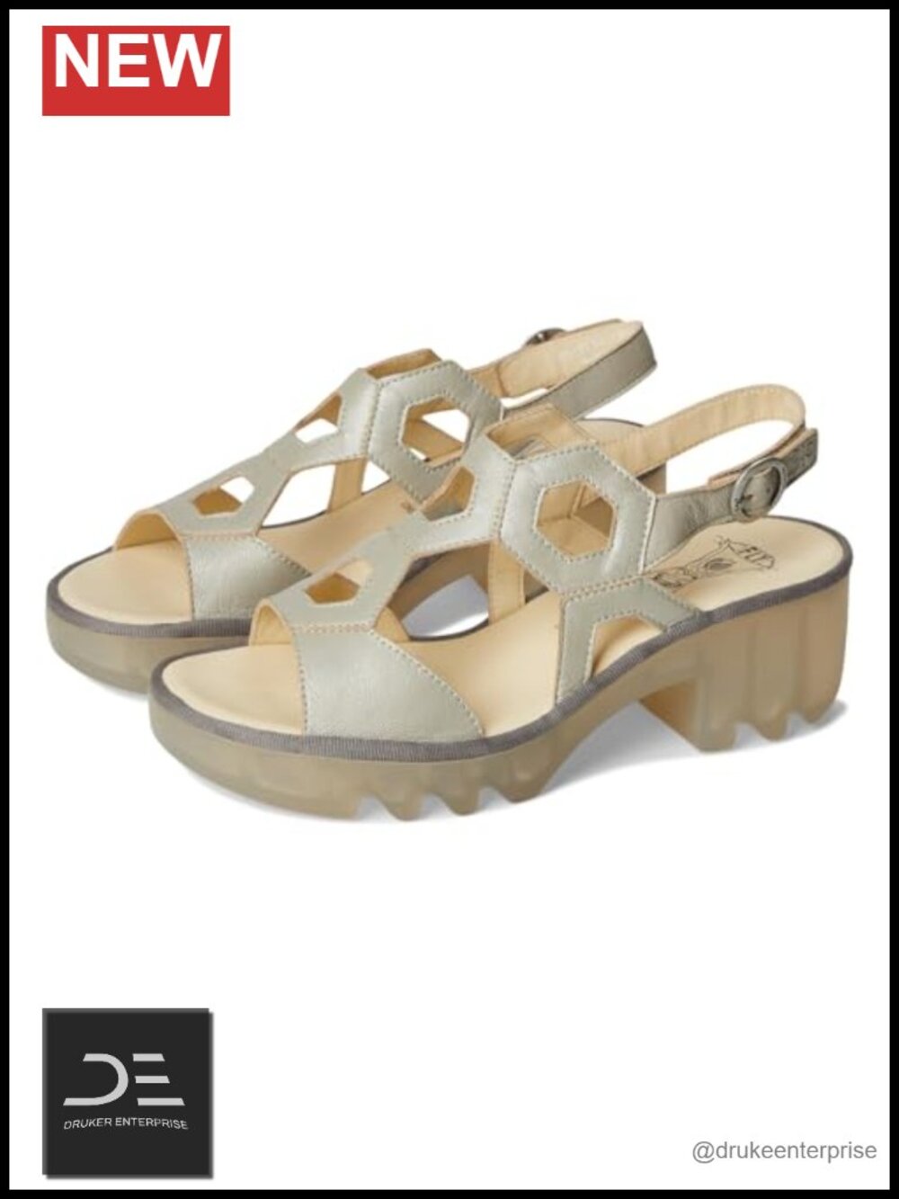 FLY London Leather Platform Heeled Sandals Slingback Block Heel